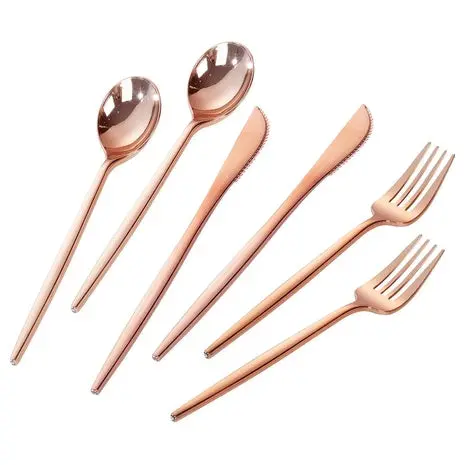 300-Piece Rose Gold Disposable Silverware Set 1
