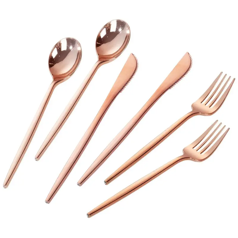 300-Pieces Rose Gold Disposable Plastic Silverware Set 1