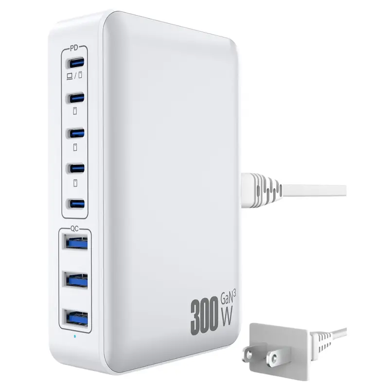 300W Fast Gan 8-Port Multiple Usb C Charging Hub 1