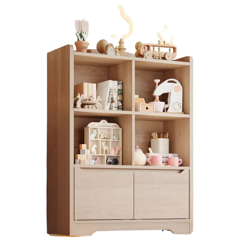 31.5" 4-Shelf Wide Kids Bookshelf With Cabinet Doors 1