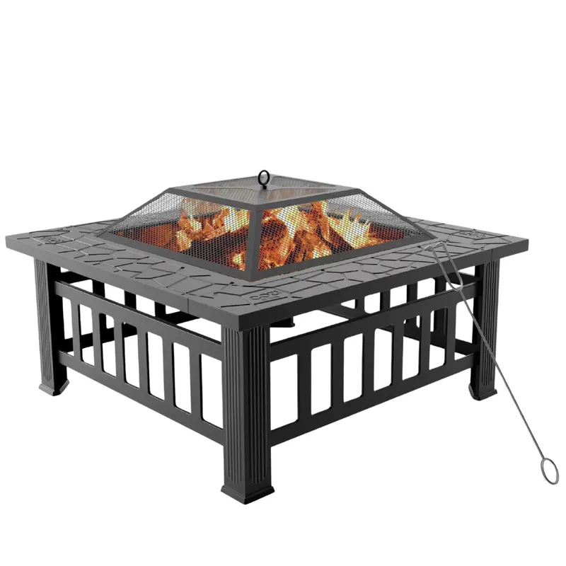 32" Cozi By Tzumi Square Wood Fire Pit Table With Bbq Grill 1