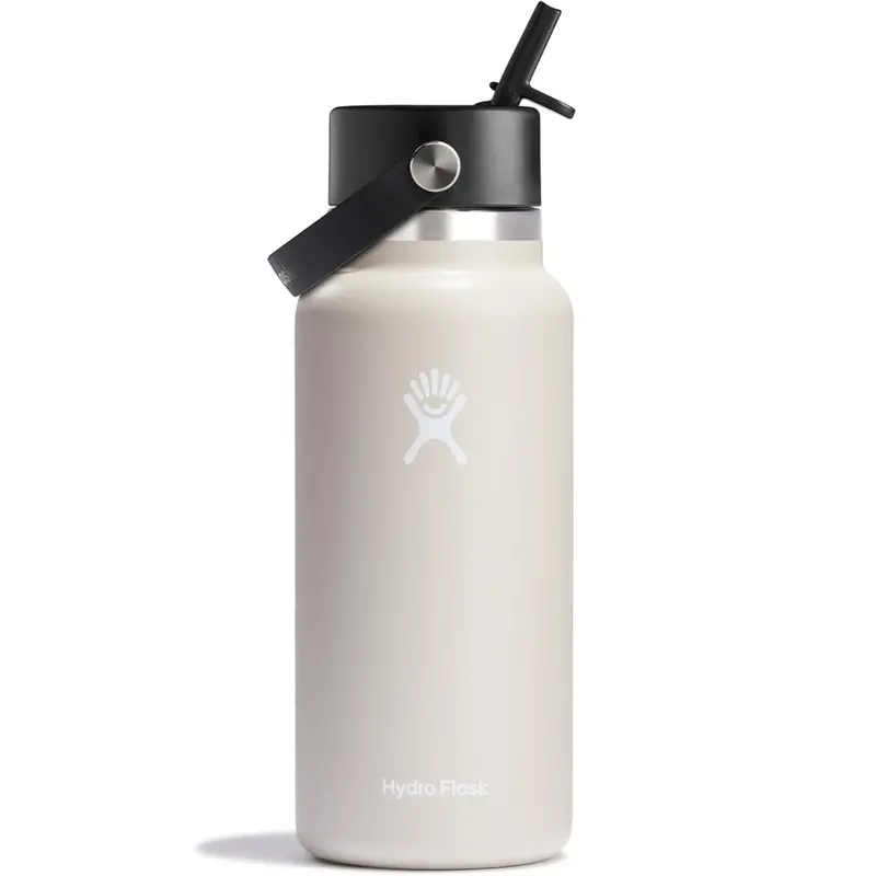 32-Oz Hydro Flask Insulated Stainless Steel Wide Straw Lid Water Bottle (Oat) 1