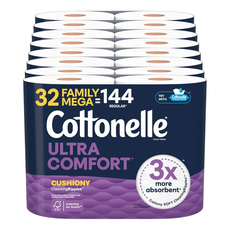 32-Pack (296-Sheets) Cottonelle Toilet Paper Family Mega Rolls 1