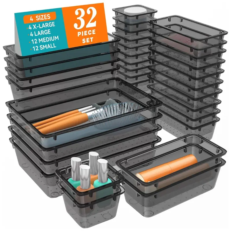 32-Piece Wowbox Clear Plastic Drawer Organizer Set (4 Sizes) 1