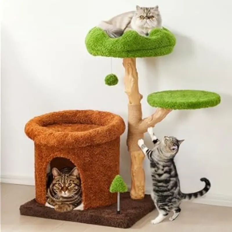 32" Soft Plush Multi-Level Wooden Cute Cat Tree 1