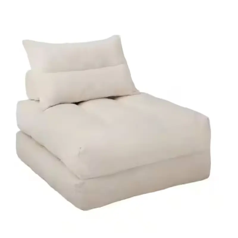 33.8" 3-In-1 Convertible Beige Teddy Fabric Twin Size Sofa Bed 1