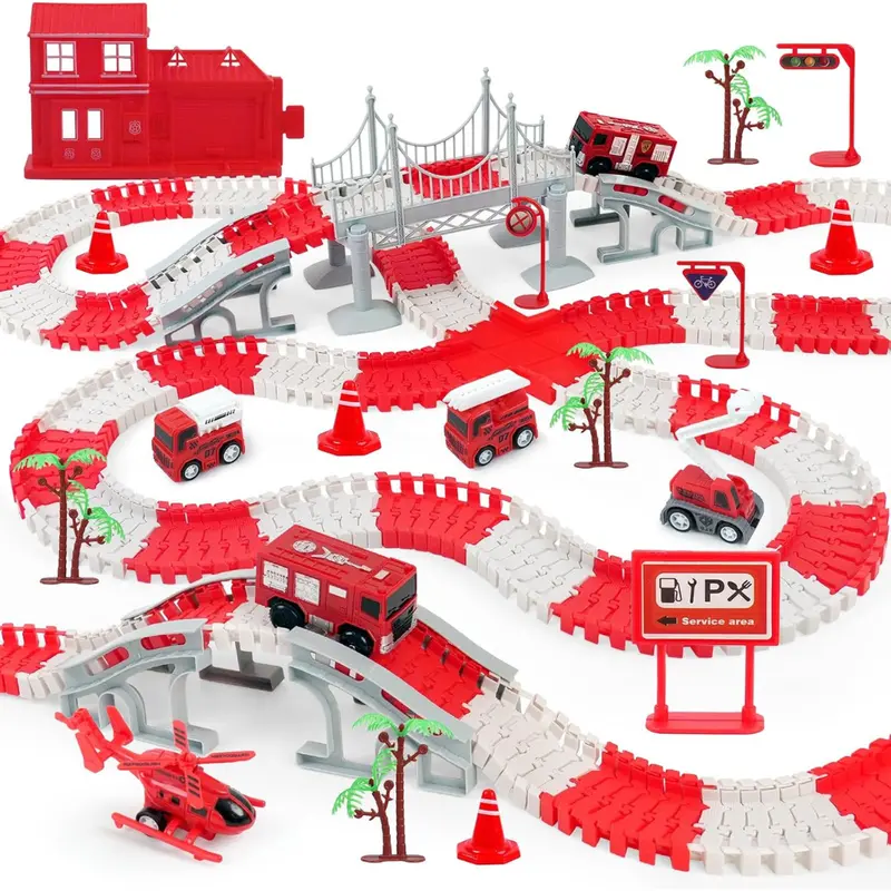 330-Piece Bemiton Kids Race Track Playset With Fire Trucks 1