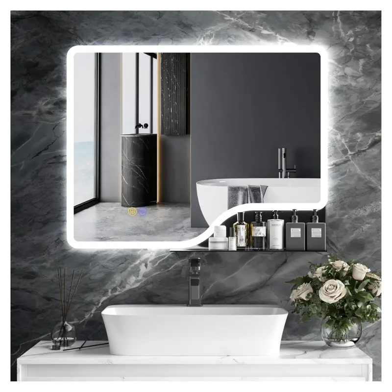36" X 28" Led Wall-Mounted Backlit Bathroom Mirror With Shelf 1