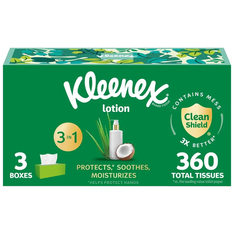 360-Count (3X 120Ct) Kleenex 3-In-1 Soothing Lotion Facial Tissues Box 1