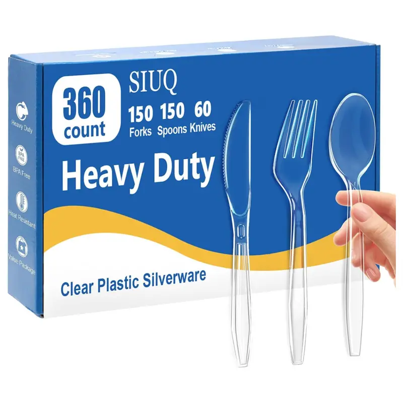 360-Count Heavy Duty Clear Plastic Silverware Set 1
