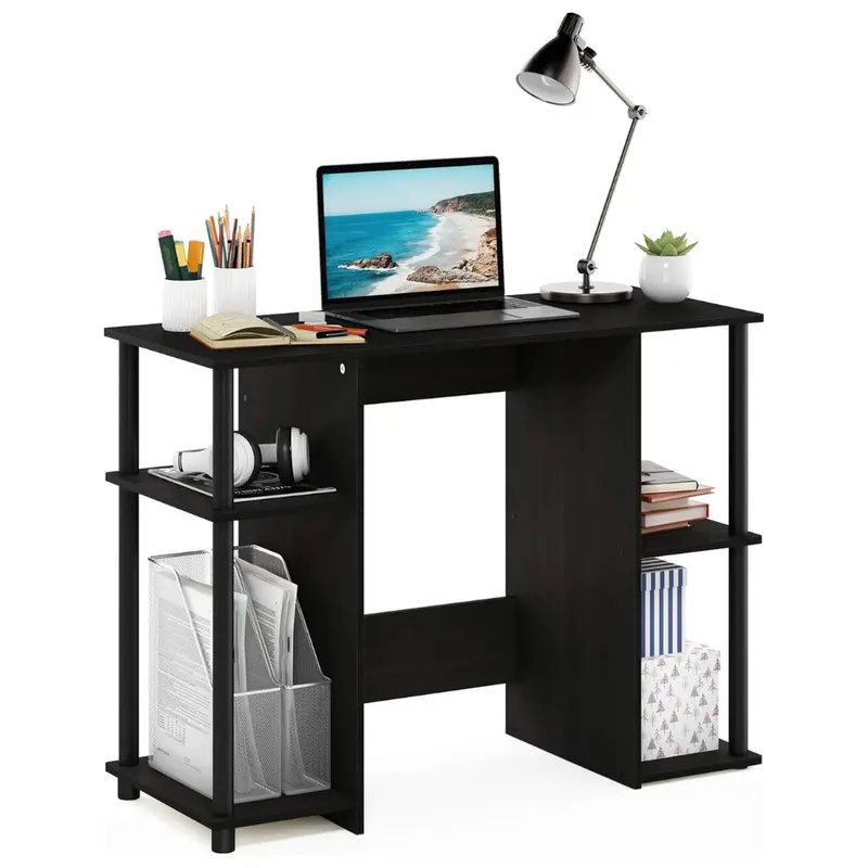 38.4"W Furinno Jaya Compact Wood 4-Shelf Computer Study Desk 1