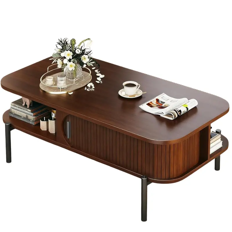 39.4'' 2-Tier Rustic Wood Mid-Century Modern Coffee Table 1