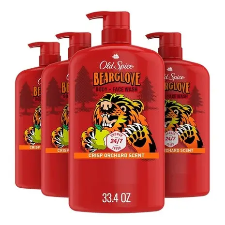 4 Big Bottles Old Spice Bearglove Cleansing Body Wash 1