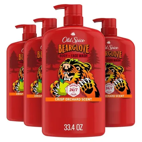 4 Big Bottles Old Spice Bearglove Cleansing Body Wash 1