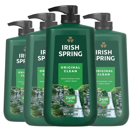 4 Bottles Irish Spring Original Clean Body Wash 1