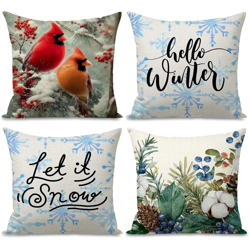 4-Count 18" X 18" Hello Winter Pillow Covers (Various) 1