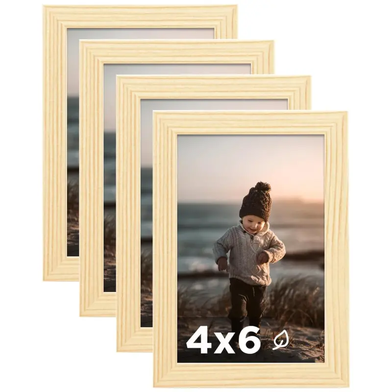 4-Count 4 X 6 Wooden Photo Frames With Plexiglass 1