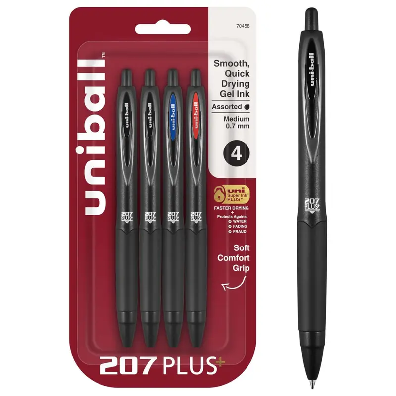 4-Count Uni-Ball 207 Plus+ Gel Pens (0.7 Mm, Assorted Colors) 1