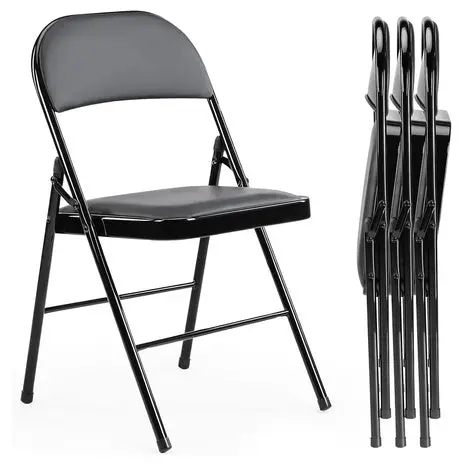 4 Leather Padded Metal Folding Chairs 1