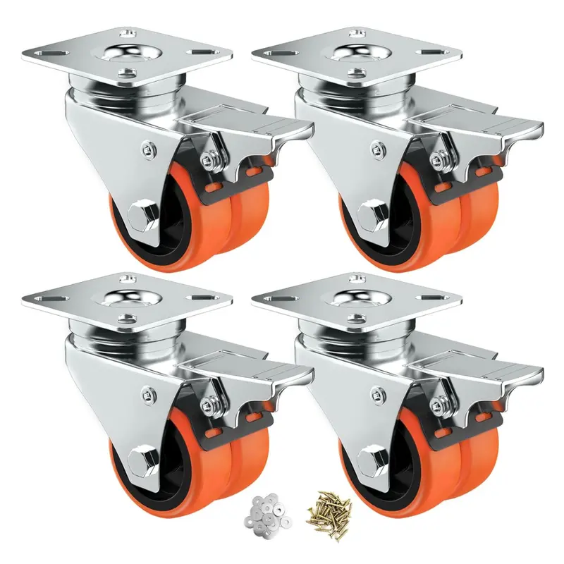 4-Pack 2" Dual Caster Wheels With Brake (Up To 450Lbs) 1