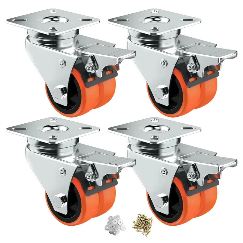 4-Pack 2" Dual Caster Wheels With Brake (Up To 450Lbs) 1