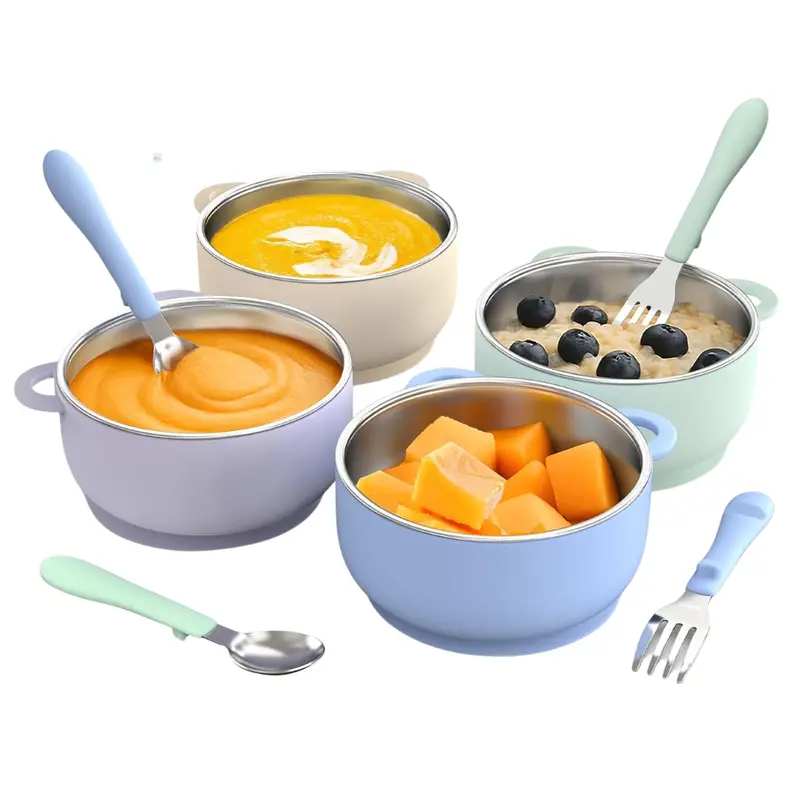 4-Pack 2-In-1 Stainless Steel Baby Suction Bowls 1