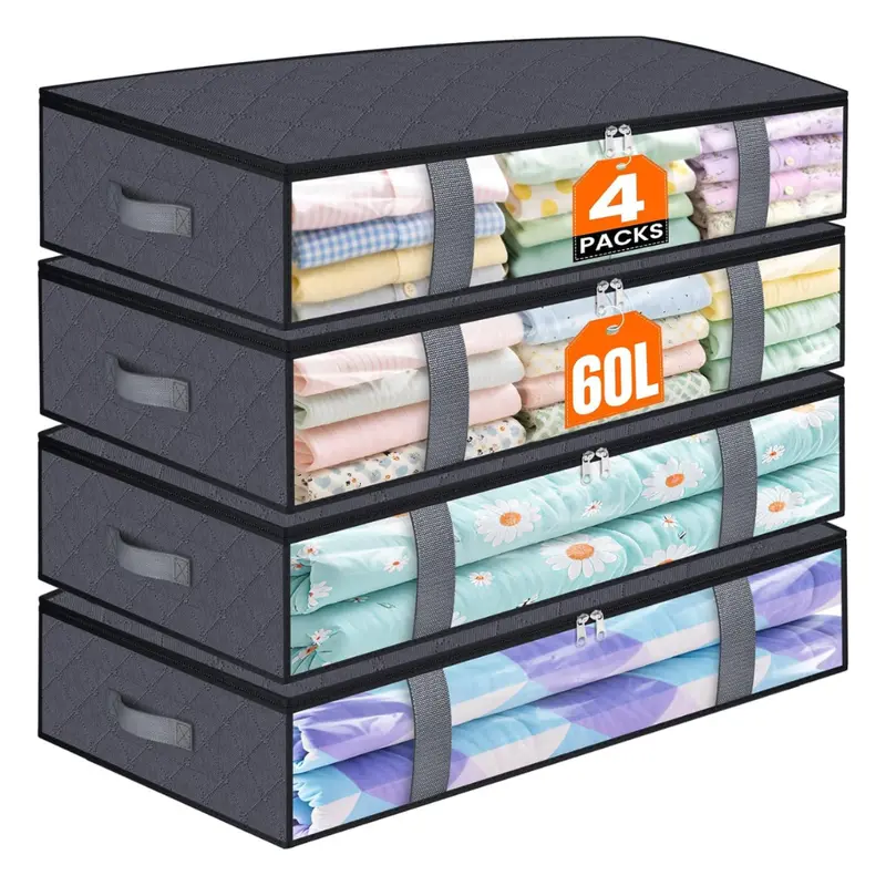 4-Pack 60L Collapsible Storage Bags With Big Zippers 1