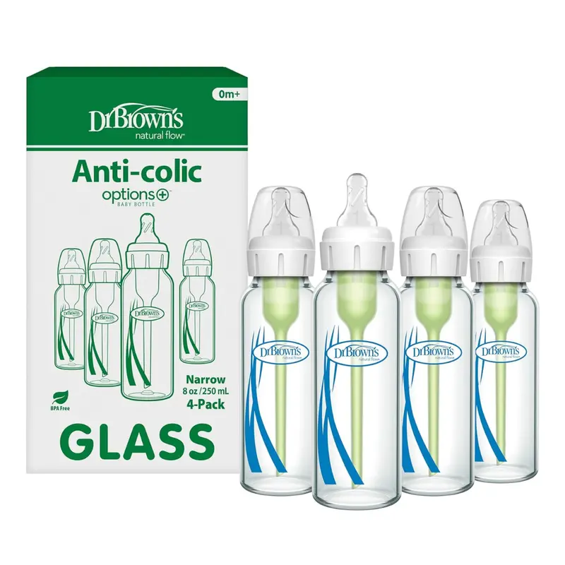 4-Pack 8-Oz/250 Ml Dr. Brown's Anti-Colic Options+ Narrow Glass Baby Bottle 1