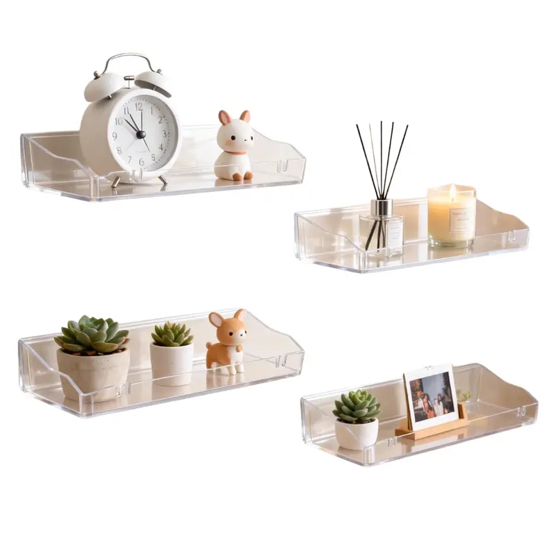 4-Pack Clear Acrylic Floating Bathroom Shelves W/ Self Adhesive (Various) 1