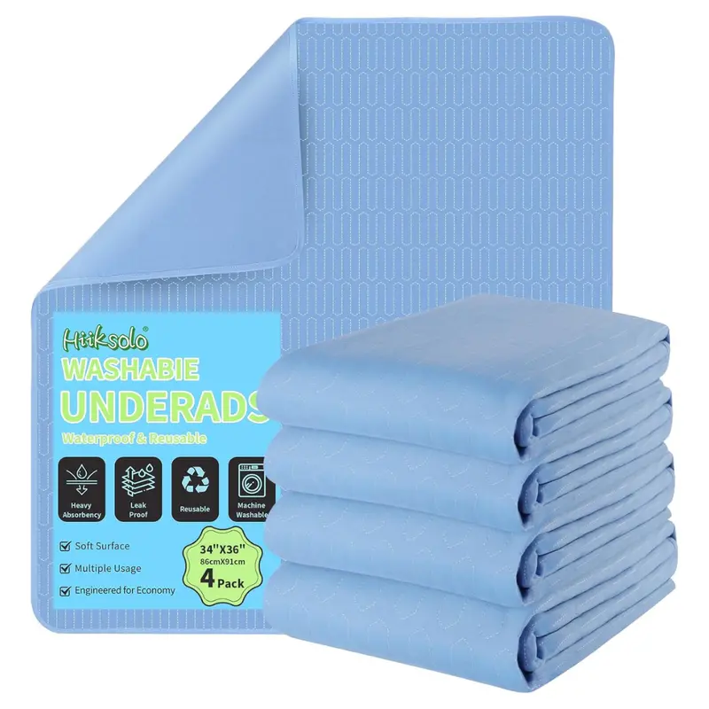 4-Pack Hiiksolo Reusable Leakproof Bed Pads (34" X 36") 1