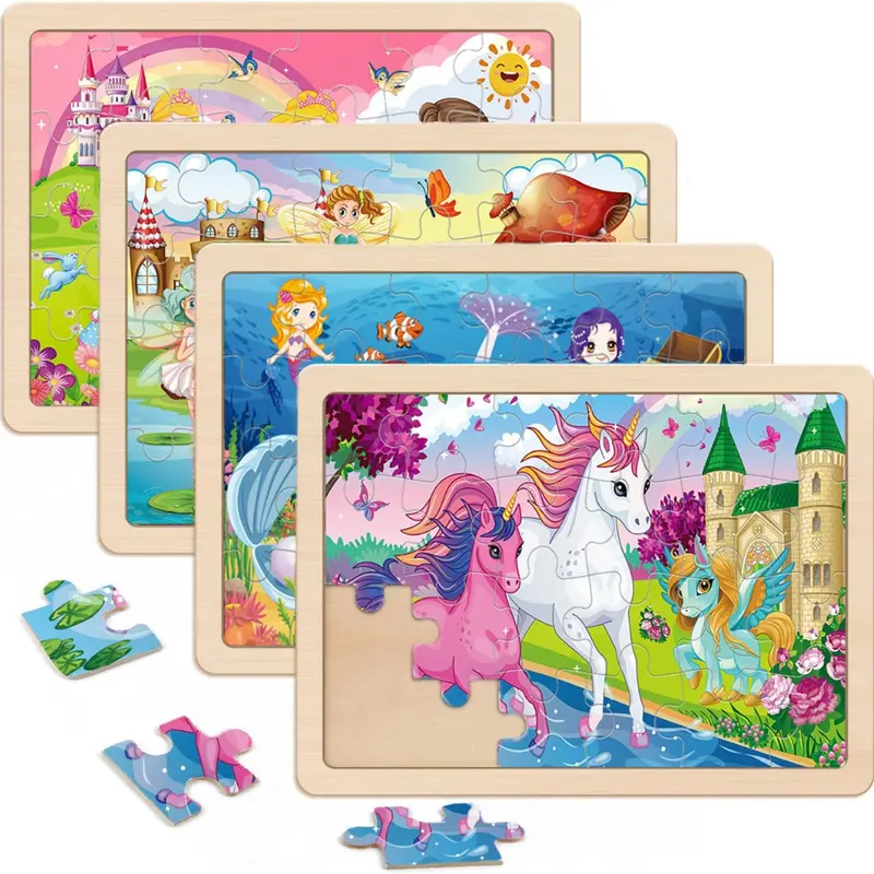 4-Pack Kids Wooden 24-Piece Jigsaw Puzzles Set 1