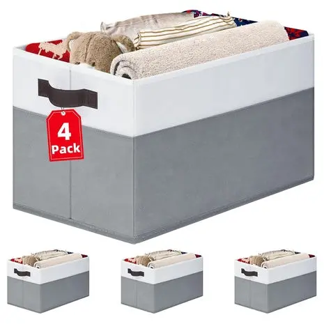 4-Pack Large Fabric Storage Baskets With Handles 1