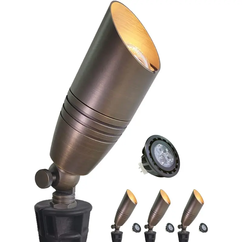 4-Pack Malory Brass Landscape Spotlights With Bulb Kit (S02) 1