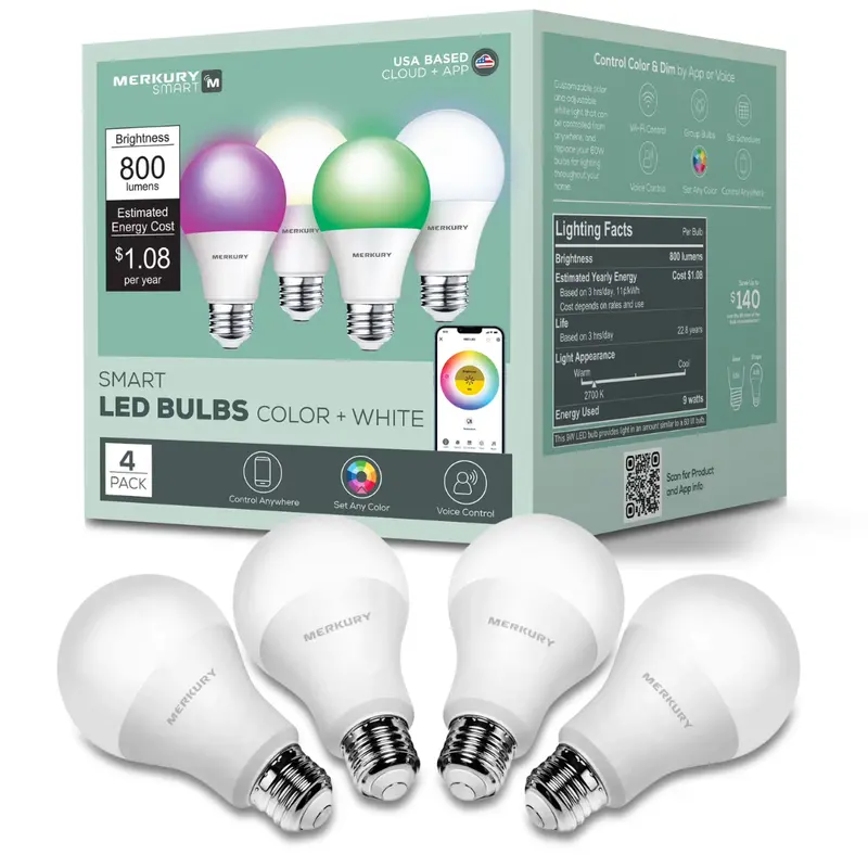 4-Pack Merkury 9W E26 Base Smart Led Bulbs 1