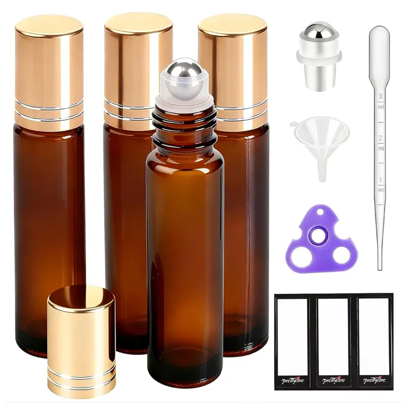 4-Pack Prettycare Amber Glass Oil Roller Bottles 1