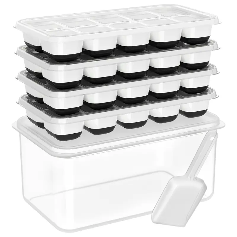 4-Pack Silicone Ice Cube Tray With Lid And Bin 1
