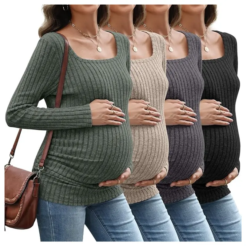 4-Pack Sweetyweee Women's Maternity Ribbed Shirts 1