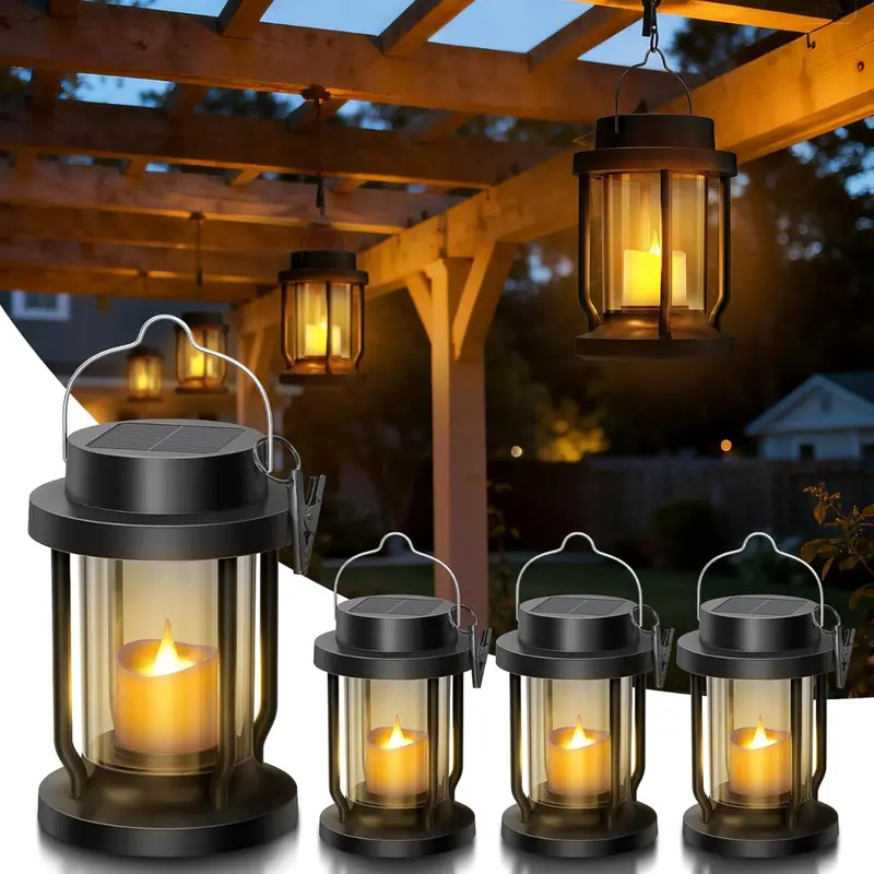 4-Pack Waterproof Realistic Flickering Flameless Solar Lanterns 1