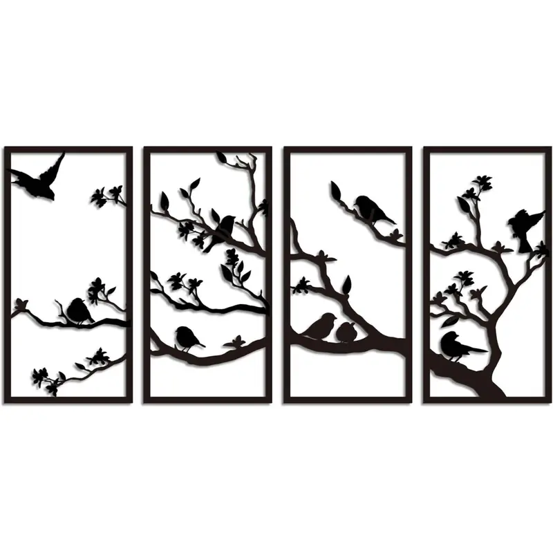 4 Pcs Metal Birds Wall Decor Art 1