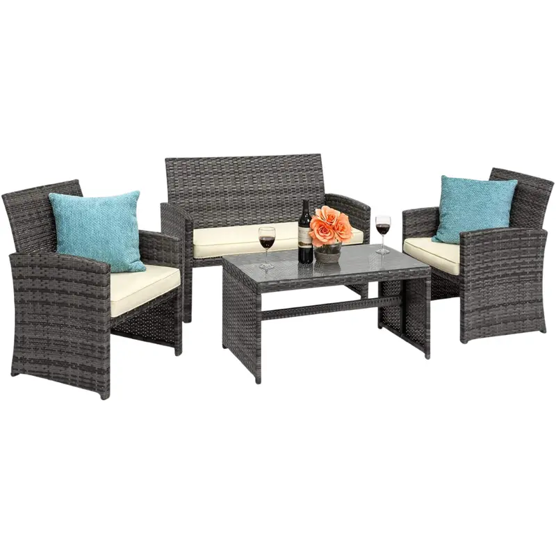 4-Piece Best Choice Products Wicker Patio Conversation Furniture Set 1