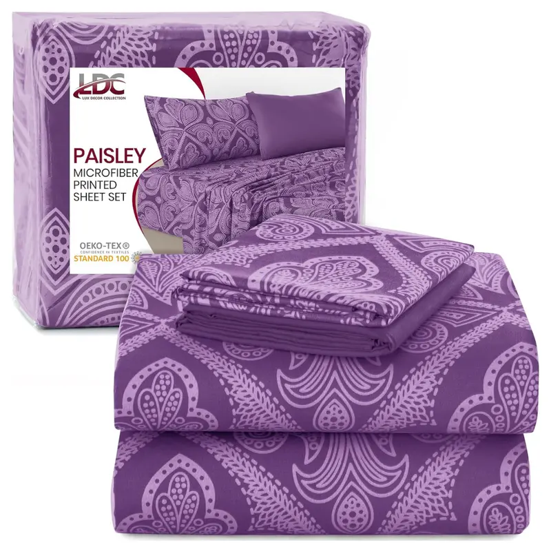 4-Piece Lux Decor Collection Paisley Twin Bed Sheet Set 1