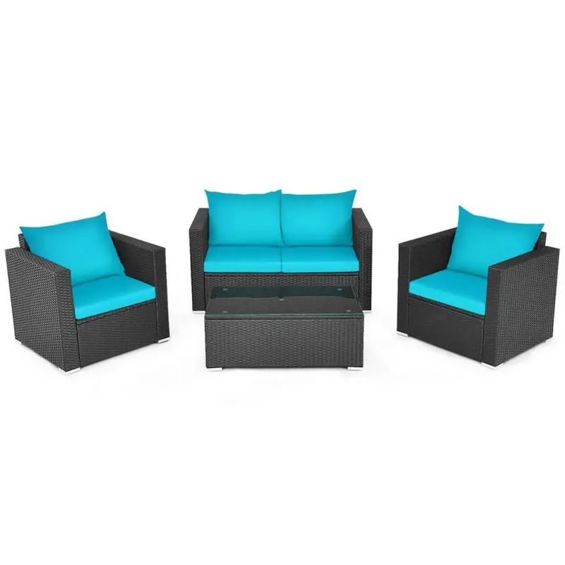 4-Piece Wicker Patio Conversation Set With Cushions 1