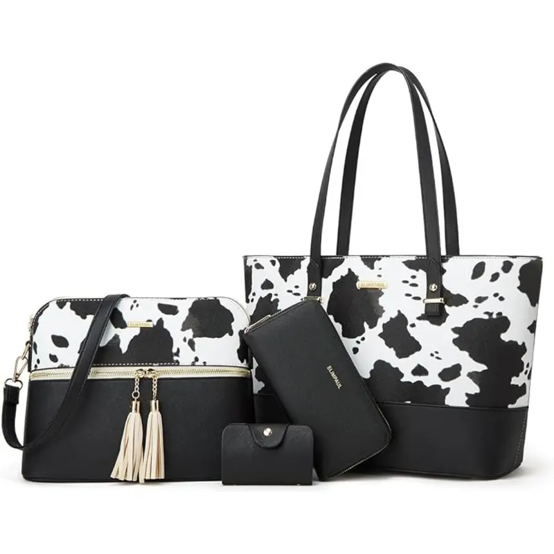 4-Piece Ytl Women's Fashion Handbags (Cow-Black-C/Brown-C) 1