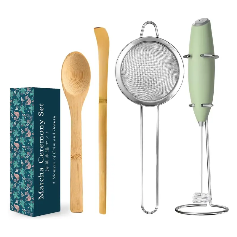 4-Pieces Electric Matcha Whisk Set With Milk Frother 1