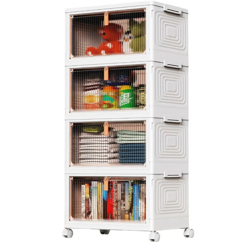 4 Tier 24Qt Folding Plastic Stackable Storage Containers With Lid 1