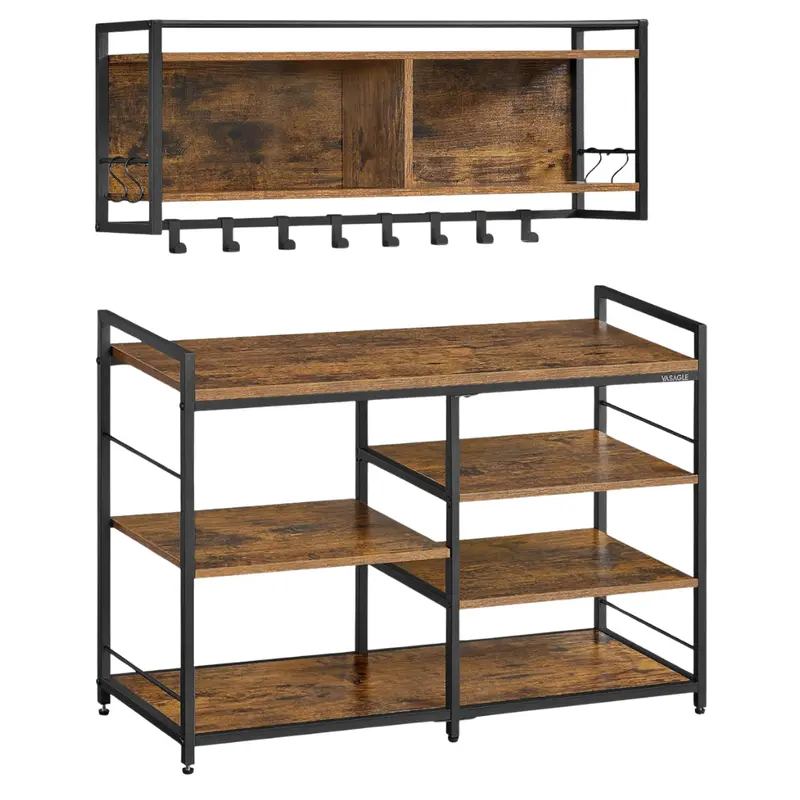 4-Tier Multifunctional Hall Tree With Shoe Coat Rack Shoe Bench Set 1