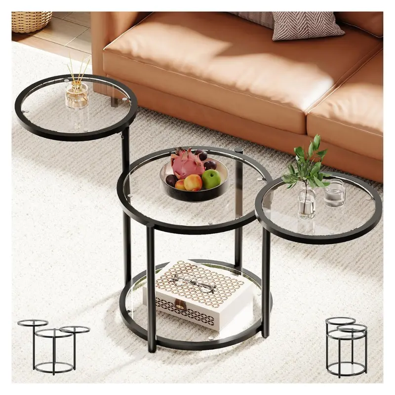 4-Tier Round Glass Coffee Rotating Storage Table 1