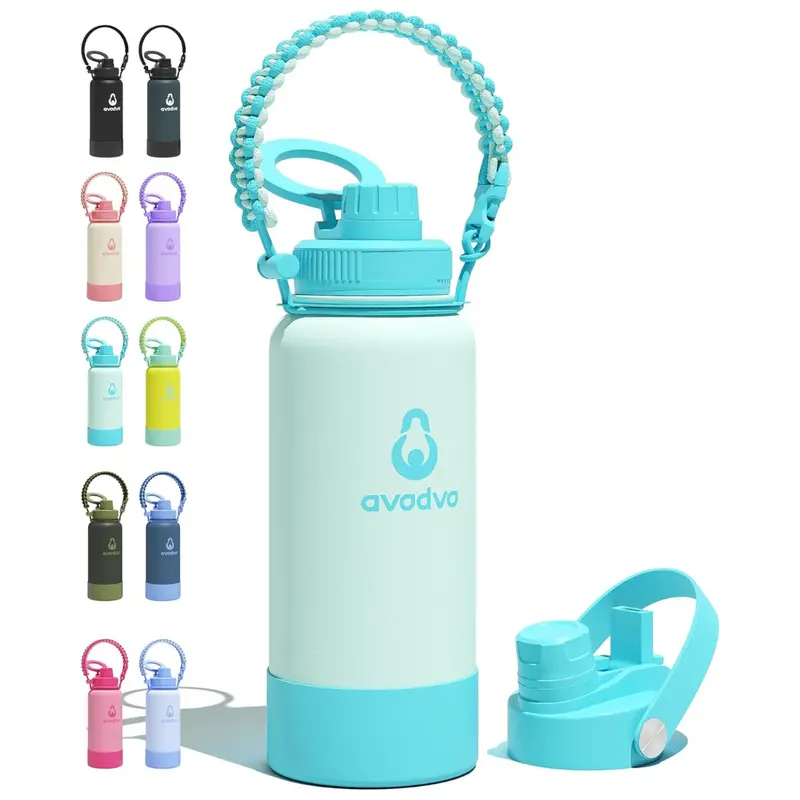 40-Oz Stainless Steel Insulated Water Bottle W/ Straw & Spout Lid (Various) 1
