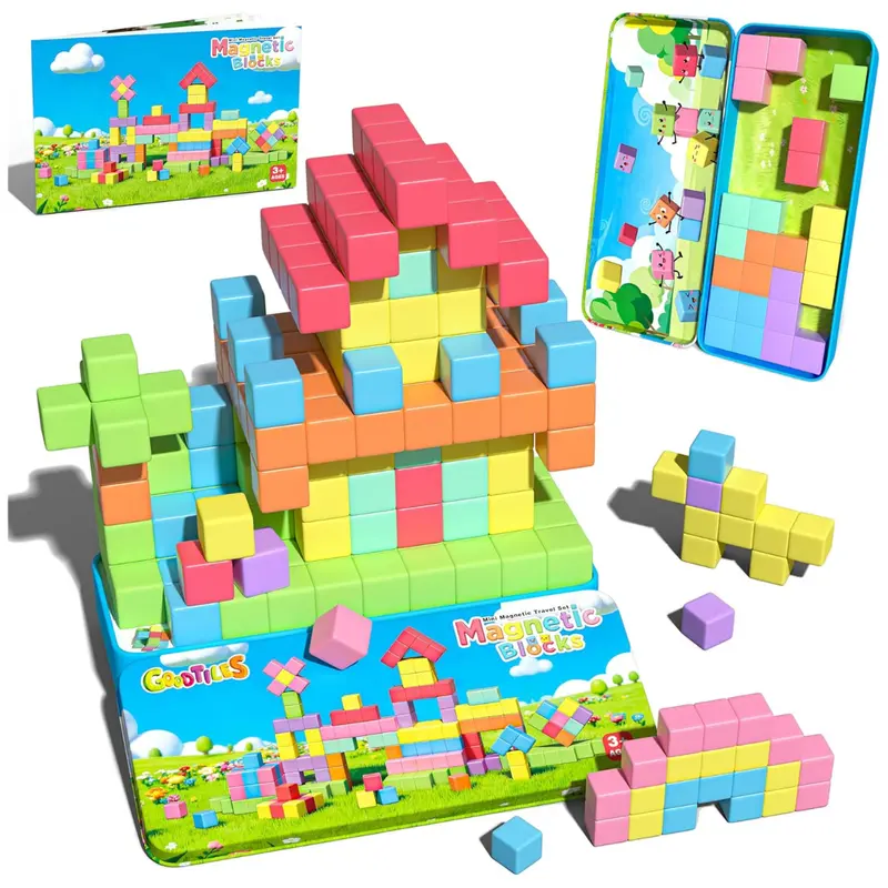 40-Piece Goodtiles Mini Magnetic Blocks Travel Set Tin 1