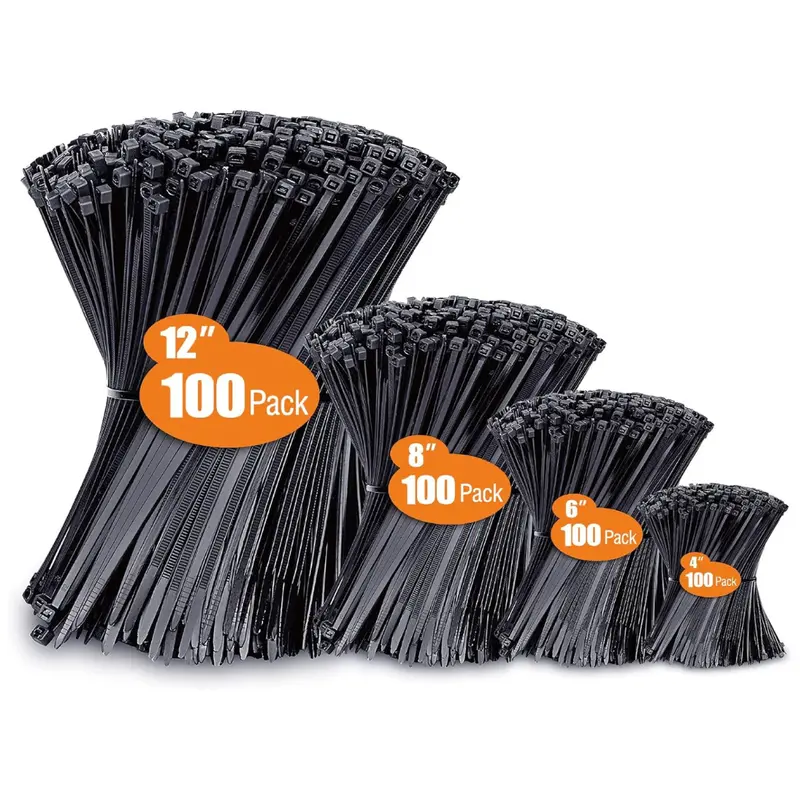 400-Pack Assorted Sizes Uv Resistant Zip Wire Ties (Black) 1